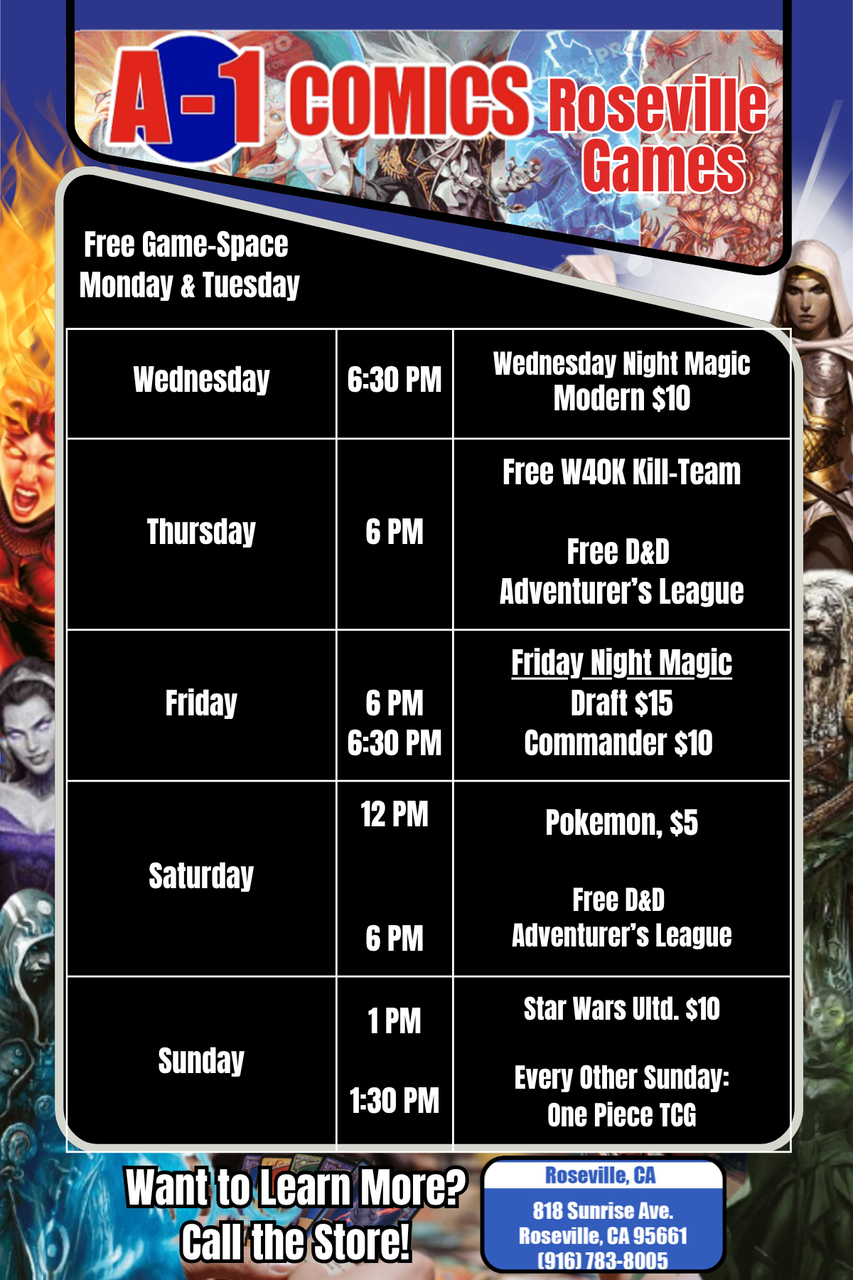 Weekly Flyer for Roseville Games.