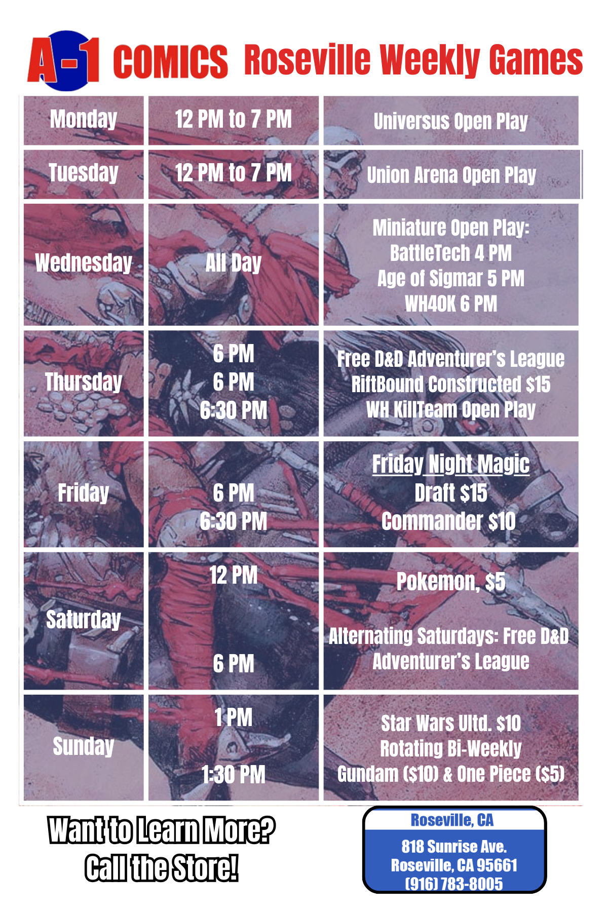 Weekly Flyer for Roseville Games.
