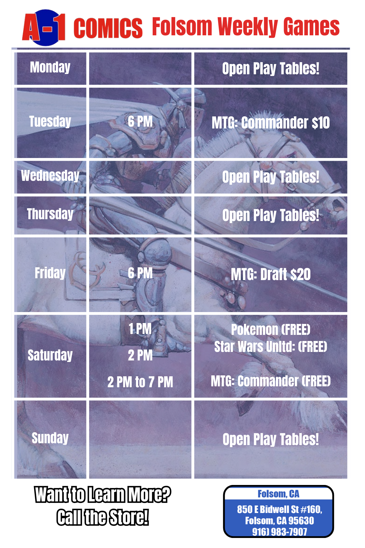 Weekly Events for Folsom.